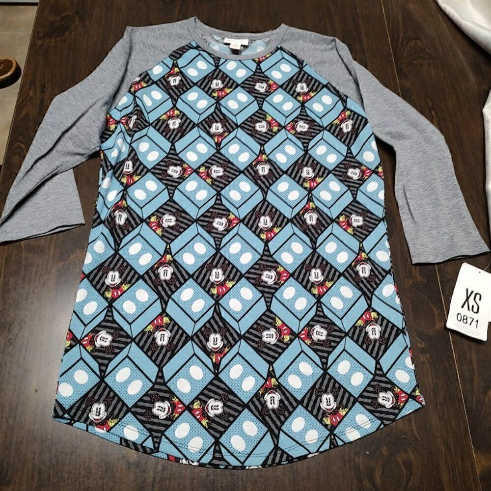 New LuLaRoe Randy Gray Blue Mickey Mouse Top Size Women's XS